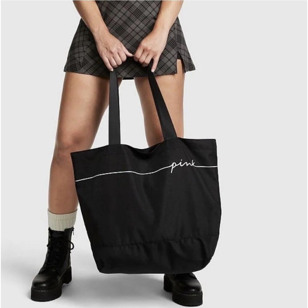 Victoria's Secret PINK Black Weekender Tote Bag White Logo New Sealed